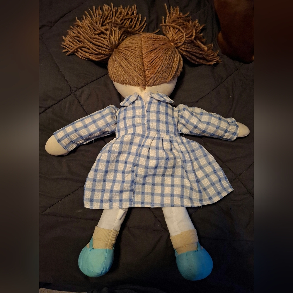 Adorable Blue Plaid Dress Rag Doll - Picture 3 of 3